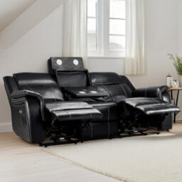 Furnishings For Less UK Orlando Leather Black Electric Reclining 3 Seater Cup Holder - thumbnail 3