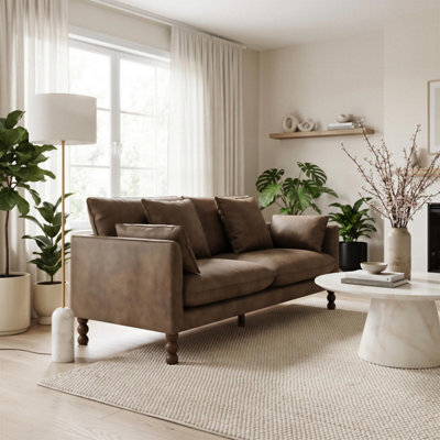 Furniturebox Uk Monroe Brown Faux Leather 3 Seater Sofa - image 1