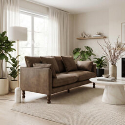 Furniturebox Uk Monroe Brown Faux Leather 3 Seater Sofa - thumbnail 1