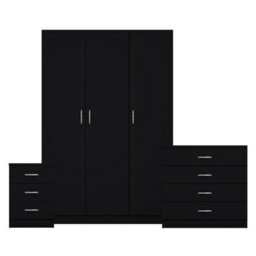 Lassic Vida Designs Riano 3 Piece Bedroom Set (3 Drawer Bedside Chest, 4 Drawer Chest, 3 Door Wardrobe), Black - thumbnail 8