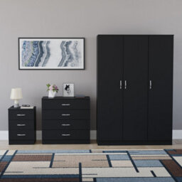 Lassic Vida Designs Riano 3 Piece Bedroom Set (3 Drawer Bedside Chest, 4 Drawer Chest, 3 Door Wardrobe), Black - thumbnail 7