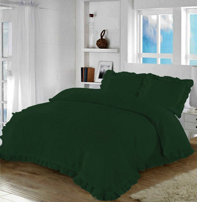 Homes & Linen Santiago Duvet Cover Bedding Set Frilled Edge Easy Care Polycotton Plain Pattern Ruffle Frill Corner With Pillowcases