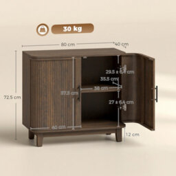 Homcom Sideboard With 2 Curved Doors And Adjustable Shelf, Dark Walnut - thumbnail 3