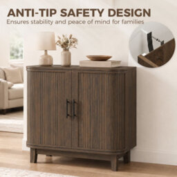Homcom Sideboard With 2 Curved Doors And Adjustable Shelf, Dark Walnut - thumbnail 7