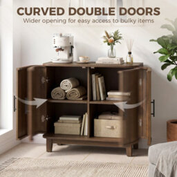 Homcom Sideboard With 2 Curved Doors And Adjustable Shelf, Dark Walnut - thumbnail 4