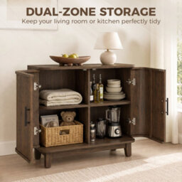 Homcom Sideboard With 2 Curved Doors And Adjustable Shelf, Dark Walnut - thumbnail 6