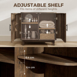 Homcom Sideboard With 2 Curved Doors And Adjustable Shelf, Dark Walnut - thumbnail 5