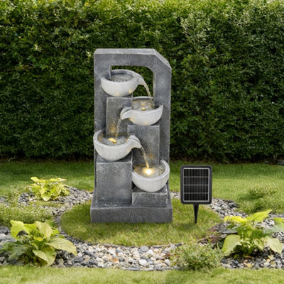 Breeins 4-Tierd Solar Powered Water Fountain Outdoor Gardening Decor With Warm Light, Durable Resin - image 1