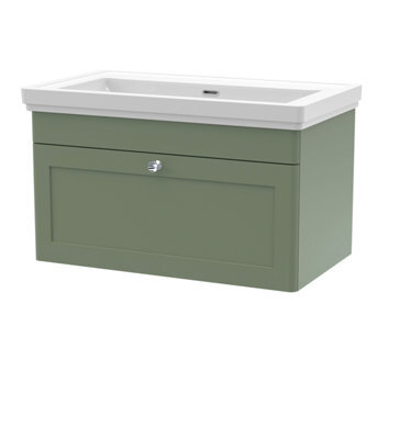 Balterley Swynnerton Traditional 1 Drawer Wall Hung Vanity Unit With Basin, Satin Green, 800mm - image 1