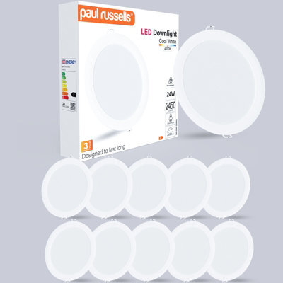 Paul Russells Led Round Panel Ceiling Lights, 24W 2450 Lumens, Spotlights, Ip20, 4000K Cool White, Pack Of 10 - image 1