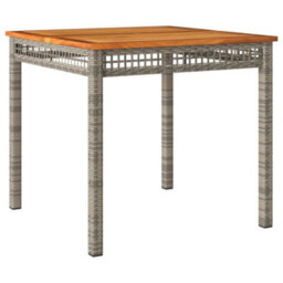 Berkfield Garden Table Grey 80X80X74 Cm Poly Rattan Acacia Wood - thumbnail 2