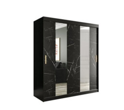 Arte Stylish Black Geneva Sliding Door Wardrobe W1800mm H2000mm D620mm - Mirrored Doors, Gold Handles, Ample Storage - thumbnail 1