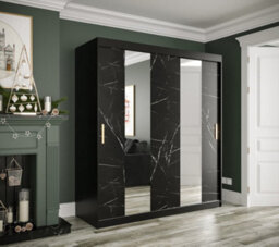 Arte Stylish Black Geneva Sliding Door Wardrobe W1800mm H2000mm D620mm - Mirrored Doors, Gold Handles, Ample Storage - thumbnail 2