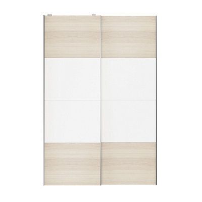 GoodHome Atomia Contemporary Panelled Without Mirror Doors White Oak Effect 2 Door Sliding Wardrobe Door Kit (H)2250mm (W)1500mm - image 1