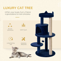 Pawhut 4 Tiers 104Cm Cat Tree W/ Scratching Posts Perches Hanging Ball, Blue - thumbnail 4