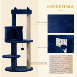 Pawhut 4 Tiers 104Cm Cat Tree W/ Scratching Posts Perches Hanging Ball, Blue - thumbnail 6