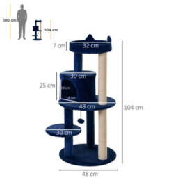Pawhut 4 Tiers 104Cm Cat Tree W/ Scratching Posts Perches Hanging Ball, Blue - thumbnail 3