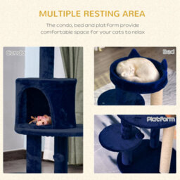 Pawhut 4 Tiers 104Cm Cat Tree W/ Scratching Posts Perches Hanging Ball, Blue - thumbnail 5