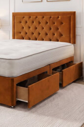 "Knight Sleep Ellis Orange Plush Bed Set With Mattress, 2 Drawers Same Side & 24""headboard 3Ft - Single" - thumbnail 2