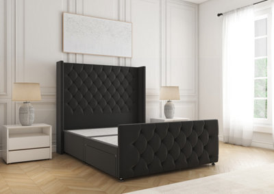 Bsspoke Divan Base Bed Set Black Plush Velvet With 54Inch Headboard & Footboard No Drawers No Mattress In Double 3Ft 4Ft 5Ft 6Ft - image 1