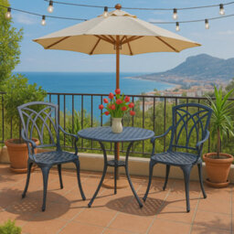 Homeology Oshowa Grey Cast Aluminium Outdoor Garden Table And 2 Comfortable Chairs With Armrests Bistro Set - thumbnail 9