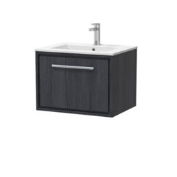 Hudson Reed Wall Hung 1-Drawer Vanity & 1-Tap Hole Basin, In-Frame Design, Graphite Grey Woodgrain, Vitreous China, 605X460X449mm - thumbnail 2