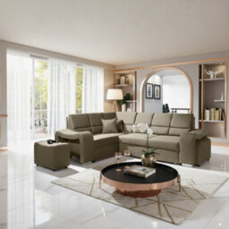 Wakiki Upholstered Corner Sofa Bed With Two Ottomans Left Or Right Storage Dolphin Mechanism 260X96X190Cm Beige Left