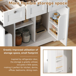 Btm 132Cm Kitchen Island On Wheels, Drop Leaf Trolley, Farmhouse Style, Socket, Drawer, 5 Wheels - thumbnail 2