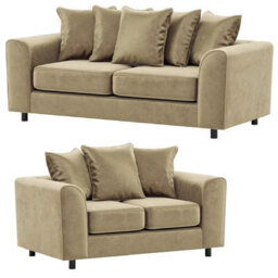 Furnishings For Less UK Brooklyn Plush Velvet Fabric Sofa Set 3 And 2 Seater Sofa Foam Beige