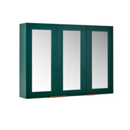 Homestylestore 900 X 650mm Dark Green Wall Mounted Mirrored Door Bathroom Cabinet And Brushed Copper Finger Pull Handles