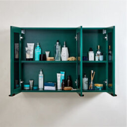 Homestylestore 900 X 650mm Dark Green Wall Mounted Mirrored Door Bathroom Cabinet And Brushed Copper Finger Pull Handles - thumbnail 2