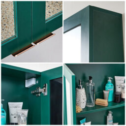 Homestylestore 900 X 650mm Dark Green Wall Mounted Mirrored Door Bathroom Cabinet And Brushed Copper Finger Pull Handles - thumbnail 3
