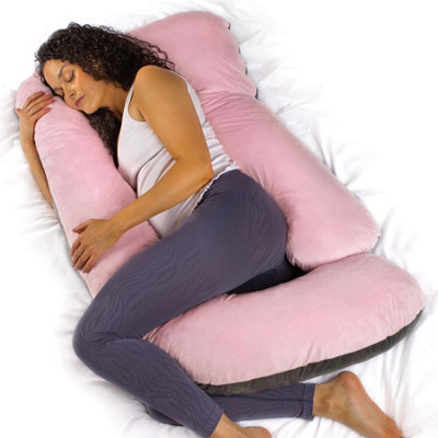 Aamira J Shaped Pregnancy Pillow Pink & Dark Grey, 140X70X20Cm Shredded Memory Foam Full Body Maternity Cushion For Sleeping - image 1