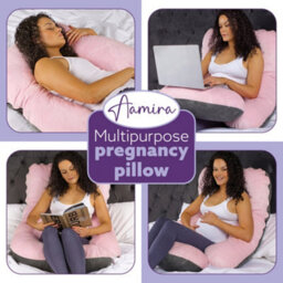 Aamira J Shaped Pregnancy Pillow Pink & Dark Grey, 140X70X20Cm Shredded Memory Foam Full Body Maternity Cushion For Sleeping - thumbnail 7