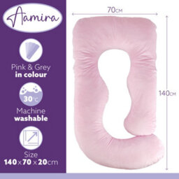 Aamira J Shaped Pregnancy Pillow Pink & Dark Grey, 140X70X20Cm Shredded Memory Foam Full Body Maternity Cushion For Sleeping - thumbnail 6