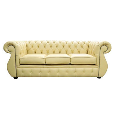 Chesterfield Handmade 3 Seater Sofa Shelly Deluca Yellow Leather In Kimberley Style - image 1