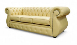 Chesterfield Handmade 3 Seater Sofa Shelly Deluca Yellow Leather In Kimberley Style - thumbnail 3