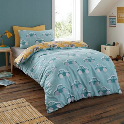 Bedlam Cool Cars 100% Cotton Reversible Duck Egg Duvet Cover Set - image 1
