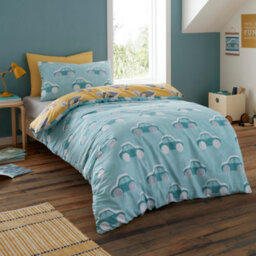 Bedlam Cool Cars 100% Cotton Reversible Duck Egg Duvet Cover Set - thumbnail 1