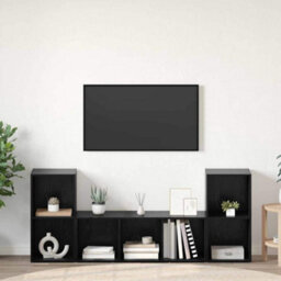 Berkfield Tv Cabinet Set 3 Pcs Black 107 X 35 X 37 Cm Engineered Wood