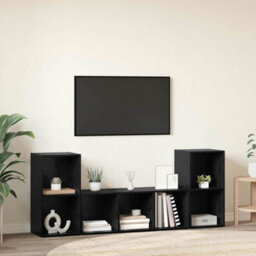 Berkfield Tv Cabinet Set 3 Pcs Black 107 X 35 X 37 Cm Engineered Wood - thumbnail 4