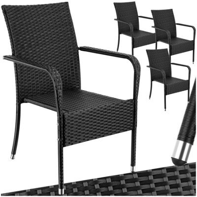 Tectake Rattan Garden Chair Girona - Polyrattan & Steel, Weather & Sun Resistant, Stackable - Black - Set Of 4 - image 1