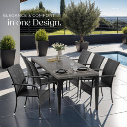Tectake Rattan Garden Chair Girona - Polyrattan & Steel, Weather & Sun Resistant, Stackable - Black - Set Of 4 - thumbnail 8