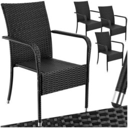 Tectake Rattan Garden Chair Girona - Polyrattan & Steel, Weather & Sun Resistant, Stackable - Black - Set Of 4 - thumbnail 1