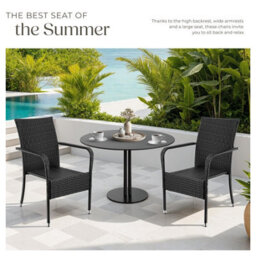 Tectake Rattan Garden Chair Girona - Polyrattan & Steel, Weather & Sun Resistant, Stackable - Black - Set Of 4 - thumbnail 5