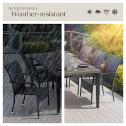 Tectake Rattan Garden Chair Girona - Polyrattan & Steel, Weather & Sun Resistant, Stackable - Black - Set Of 4 - thumbnail 7