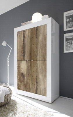 FurniComp LTD Furnicomp Selene 4 Door White Gloss And Pero Oak Tall Sideboard/highboard - image 1