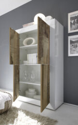 FurniComp LTD Furnicomp Selene 4 Door White Gloss And Pero Oak Tall Sideboard/highboard - thumbnail 2