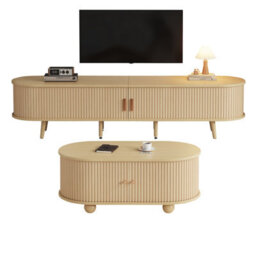 Btm Tv Stand And Coffee Table Set, Tv Cabinet For Up To 70 Inch Tv With 2 Drawers And Sliding Doors, Natural Wood - thumbnail 4