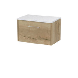 Nuie Hudson Reed Juno Wall Hung 1-Drawer Vanity Unit & Sparkling White Worktop, Stylish Countertop Basin Unit In Autumn Oak, 600mm - thumbnail 1